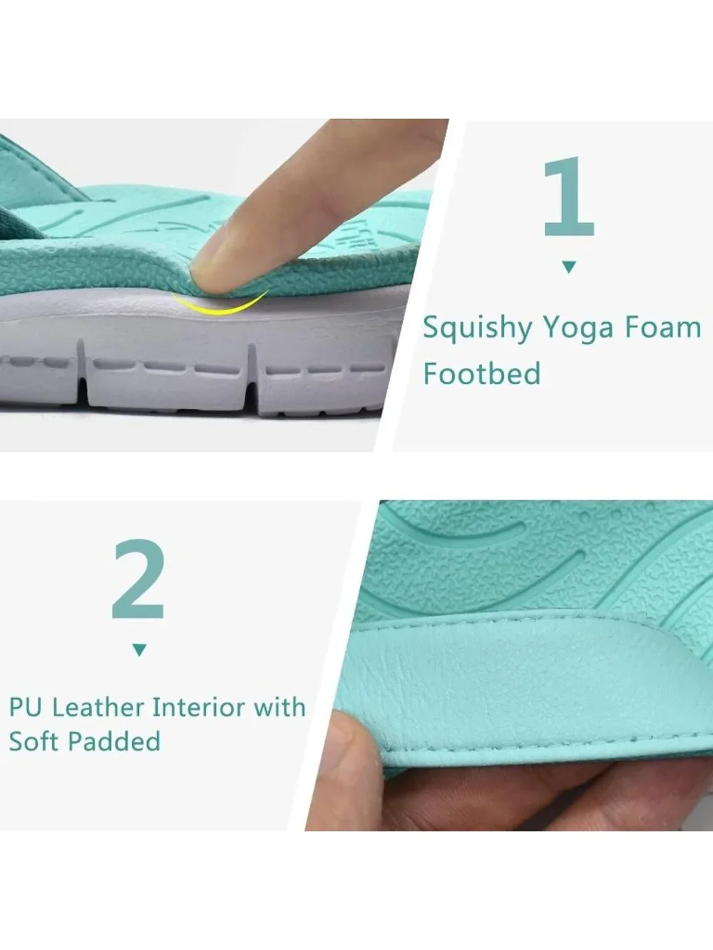 Women's Lake Blue Flip Flops Lightweight Cushion Summer Beach Sandals Casual